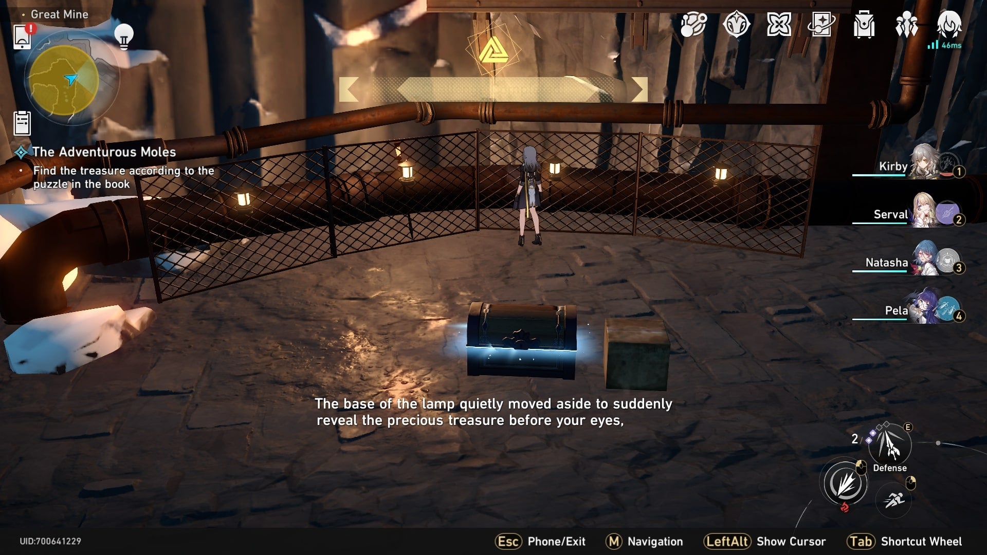 A treasure chest is revealed after positioning a Miner&rsquo;s Lamp in Honkai Star Rail