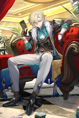 Cropped Aventurine spalsh art for Honkai Star Rail.