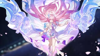 A zoomed-in image of Cyrene on a background from Honkai: Star Rail.