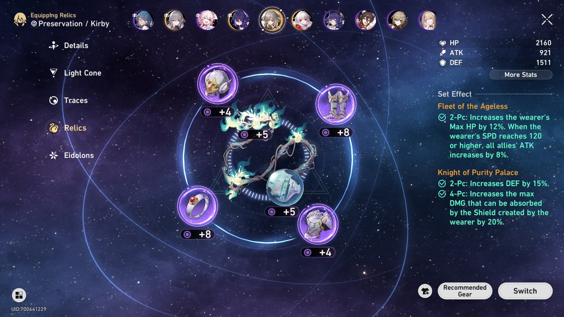 The Fire Trailblazer&rsquo;s equipped Relics in Honkai Star Rail