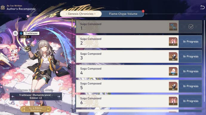 Rewards menu for Genesis Chronicles in Honkai: Star Rail.