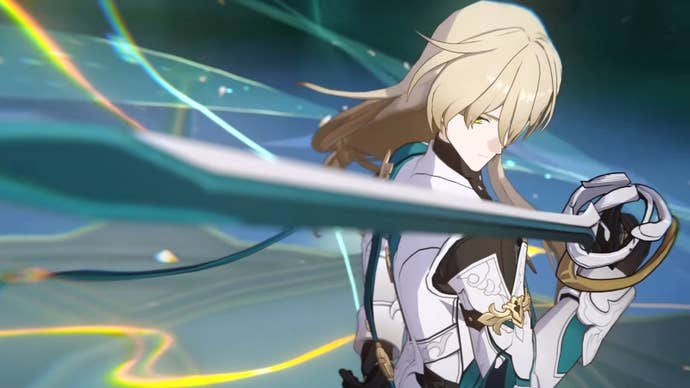 Luocha using his sword in Honkai Star Rail.