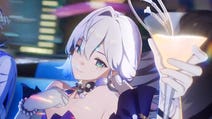 Robin holding a cocktail glass up while riding in a car from the 2.0 trailer for Honkai Star Rail.