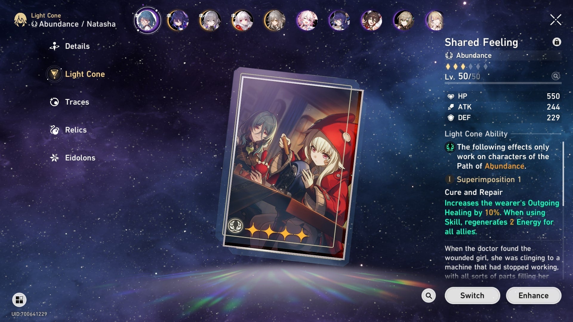 The &lsquo;Shared Feeling&rsquo; Light Cone&rsquo;s description is shown in Honkai Star Rail