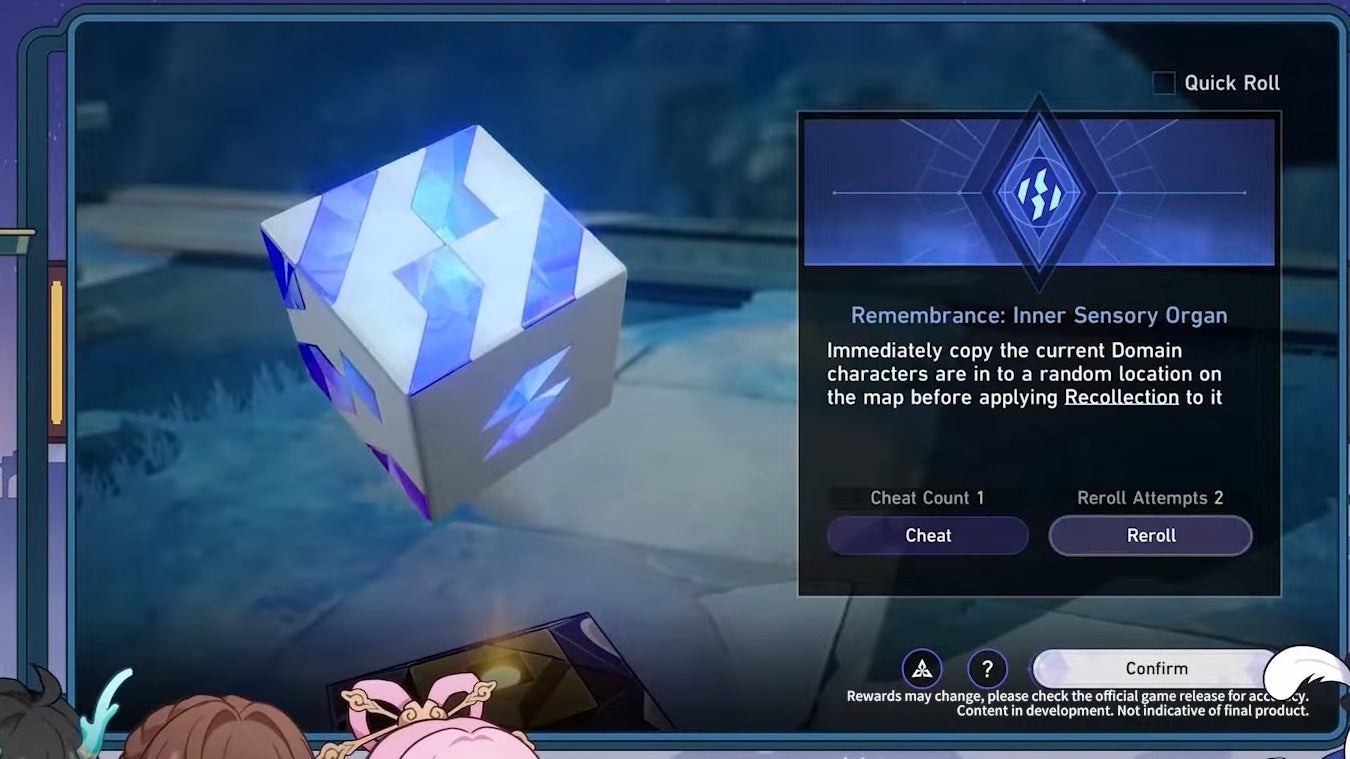 Menu showing the audience die and communing system.