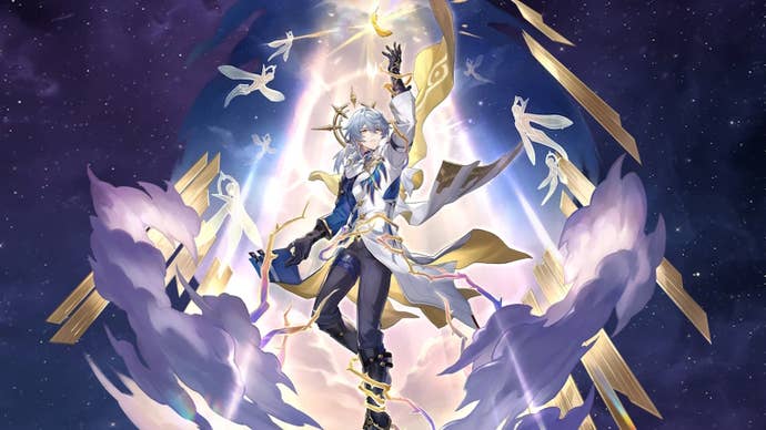 Sunday’s splash art from Honaki Star Rail on a deep blue space background.