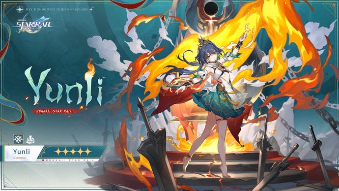 Drip marketing for Yunli in Honkai: Star Rail showing her splash art, star rating, path, and element.