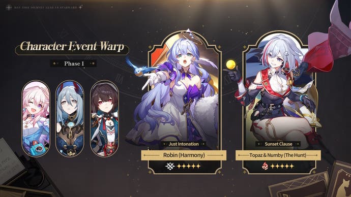 Robin and Topaz on the version 2.2 Phase 1 banner in Honkai Star Rail  with four stars on March 7, Hanya and Xueyi.