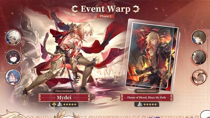 Banner details for Mydei in version 3.1 of Honkai Star Rail.