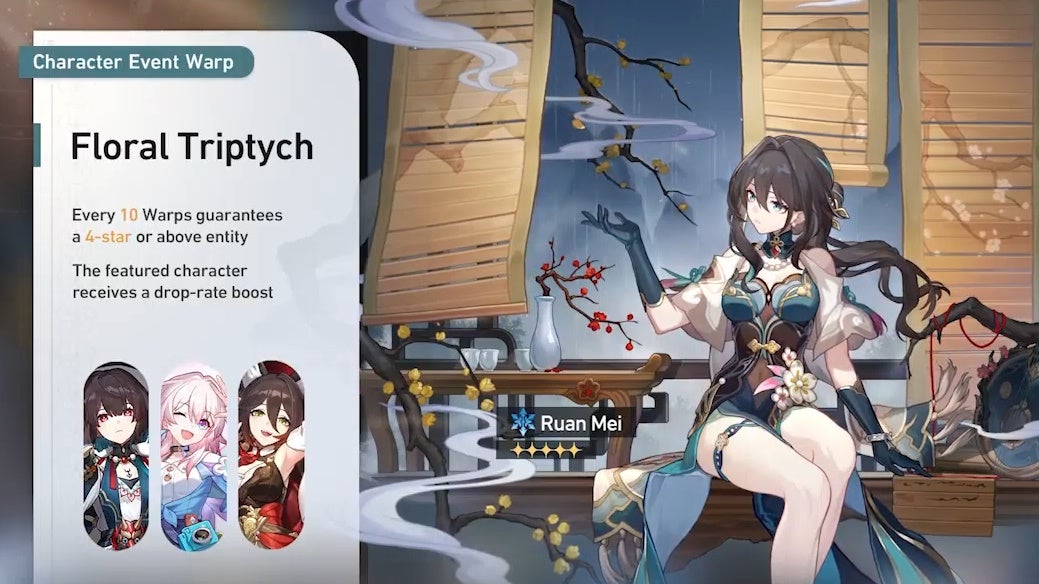 ruan mei banner in version 1.6 with four stars xueyi, march 7th and tingyun