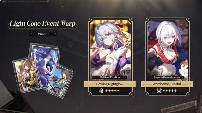 Robin and Topaz’s signature Light Cones on the Phase 1 Light Cone Banners in Honkai Star Rail with four star Light Cones show on the left.