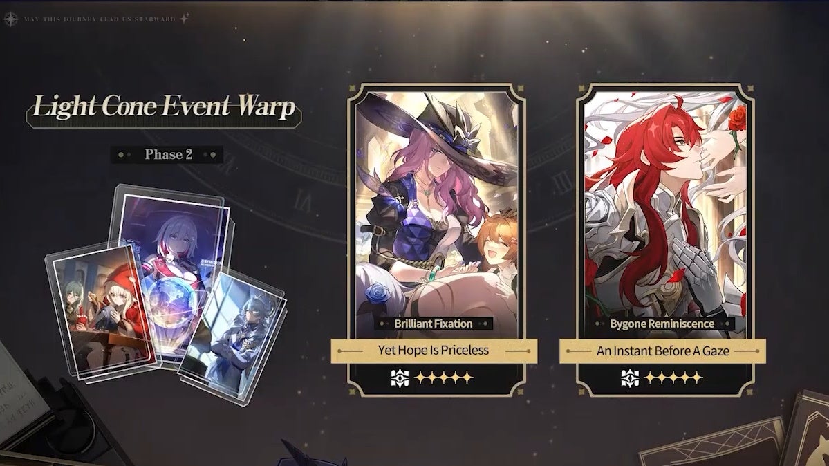 Light Cone Banners for Phase 1 of version 2.3 in Honkai Star Rail showing Jade and Argenti&rsquo;s signature Light Cones.