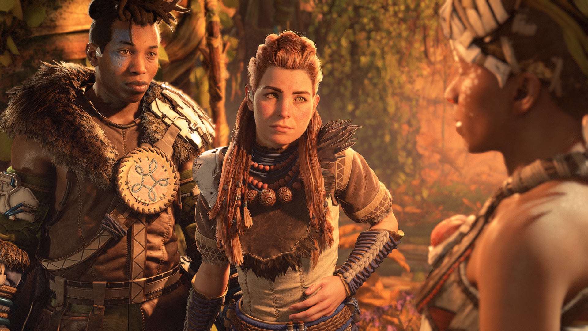 In Horizon Forbidden West, Aloy and Varl speak to Utaru tribeswoman Zo. - 1