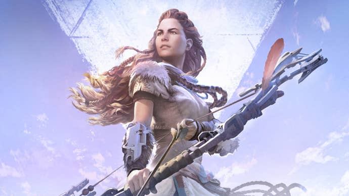 Key art from Horizon Zero Dawn’s Complete Edition showing Aloy holding a bow