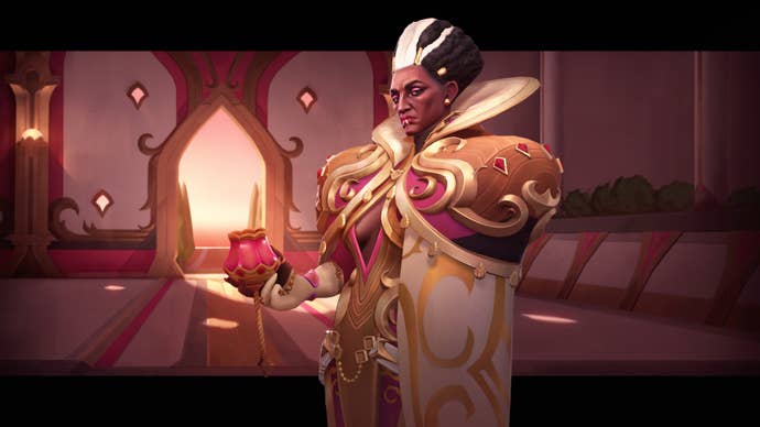 The opulently dressed leader of House Ecaz in Dune: Spice Wars, a real-time 4X game.