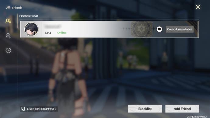 The friends menu in Wuthering Waves.