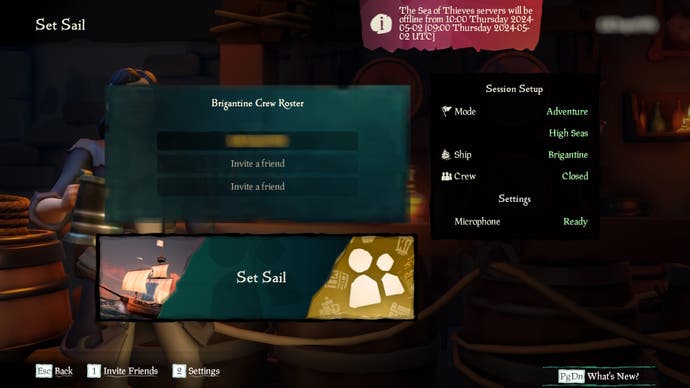 The Crew menu in Sea of Thieves showing the users present and inite buttons to add more friends.