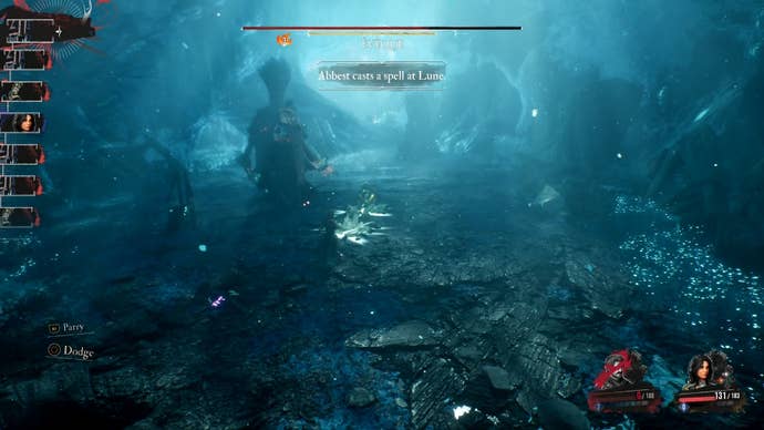 A minion enemy using a ranged underground attack during the Eveque boss fight in Clair Obscur Expedition 33.