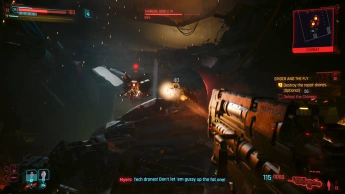 first person view of shooting enemy drones with a rifle