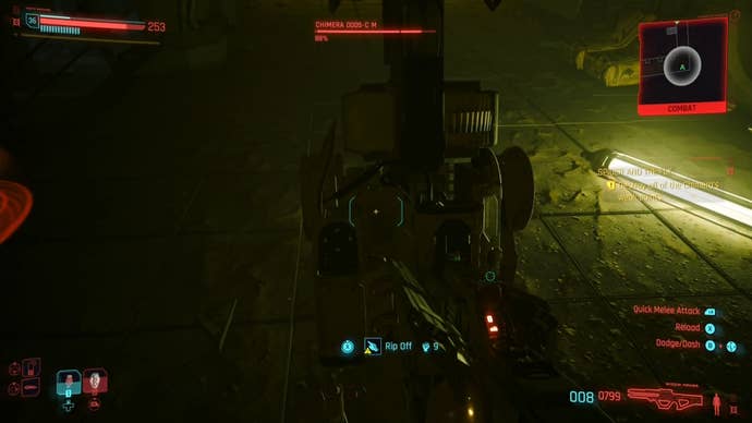 first personview of a turret with the rip off prompt displayed below it