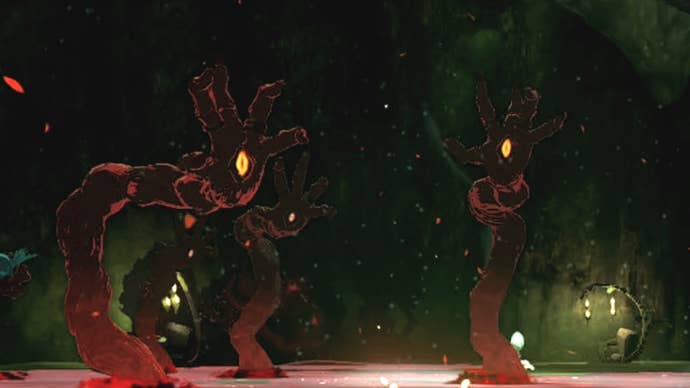 The grotesque Gloom Hands enemies. These foes emerge from the ground, and look like a long arm and hand with an eyeball in each palm.