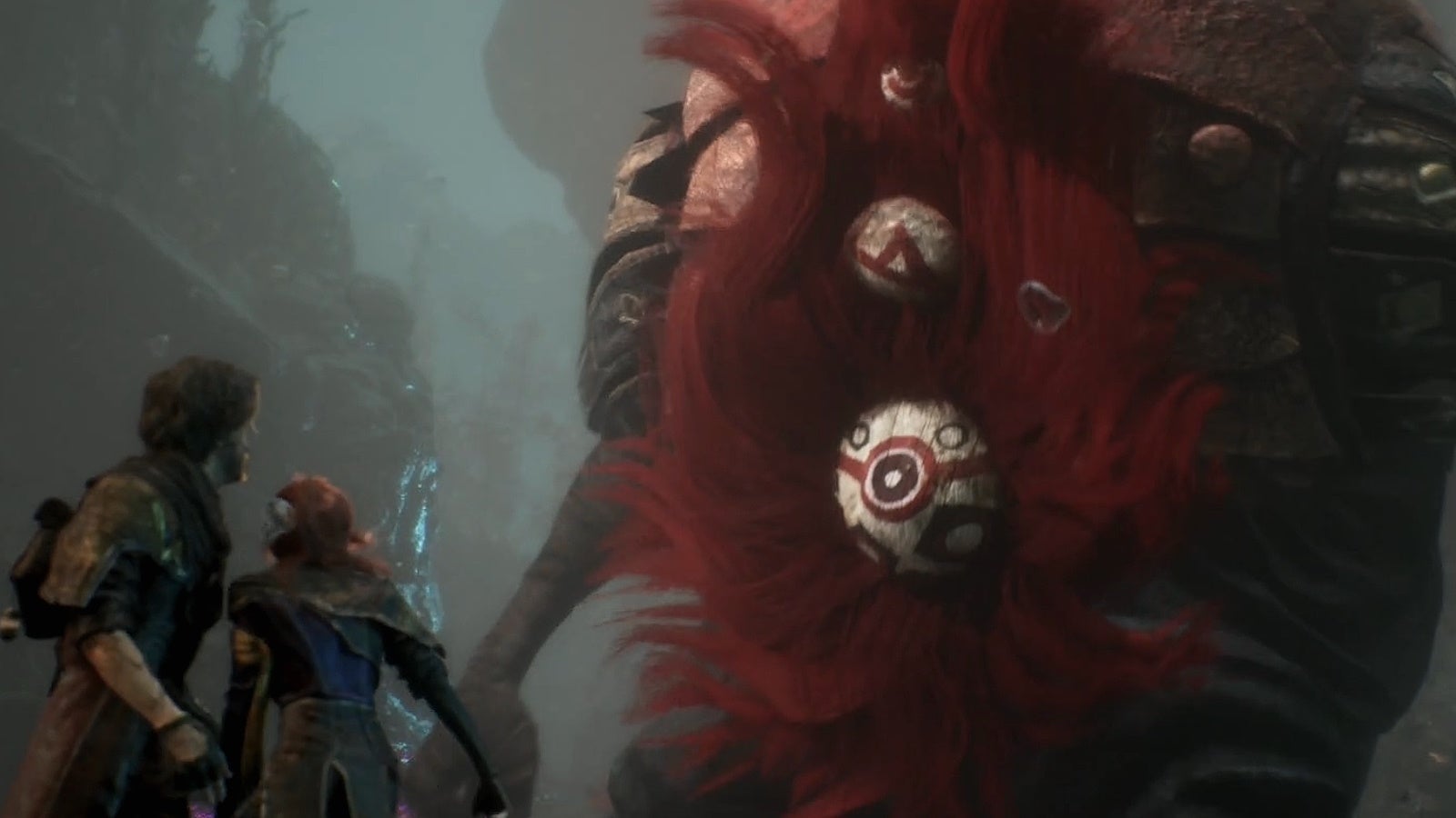 Gustave and Maelle standing in front of Goblu in Clair Obscur Expedition 33.