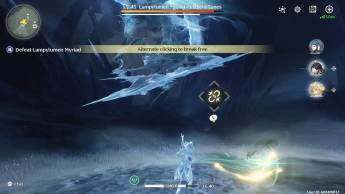 Fighting the Lampylumen Myriad boss in Wuthering Waves while the main character is frozen.