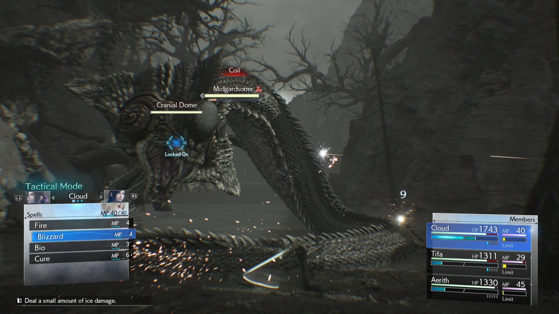 Targeting Midgardsormr&rsquo;s Cranial Dome during the first phase of the boss fight in Final Fantasy 7 Rebirth.