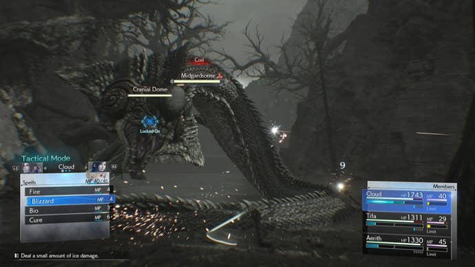 Targeting Midgardsormr’s Cranial Dome during the first phase of the boss fight in Final Fantasy 7 Rebirth.