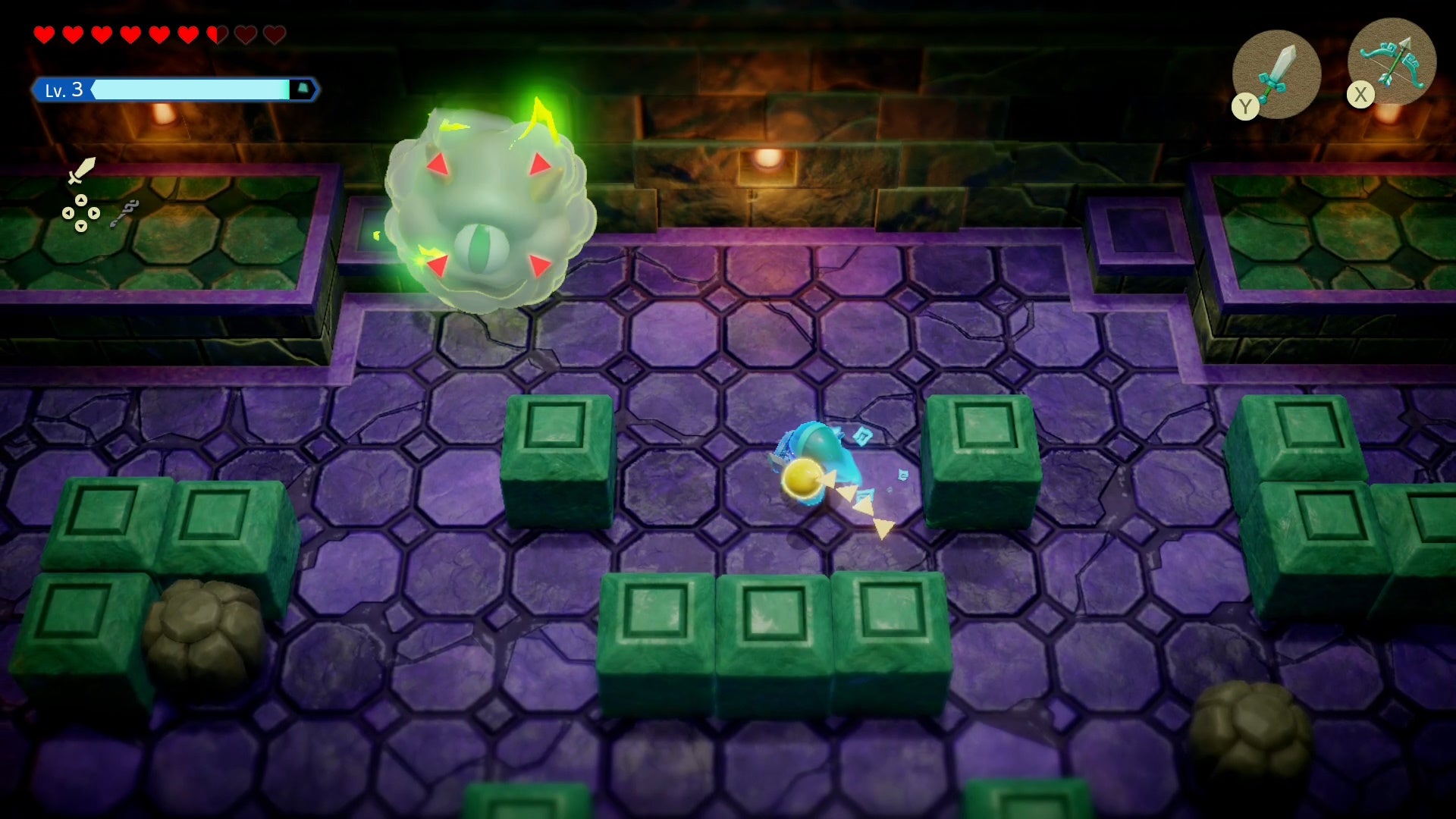 Zelda in her swordfighter form attacking the Smog boss with arrows in Zelda Echoes of Wisdom.