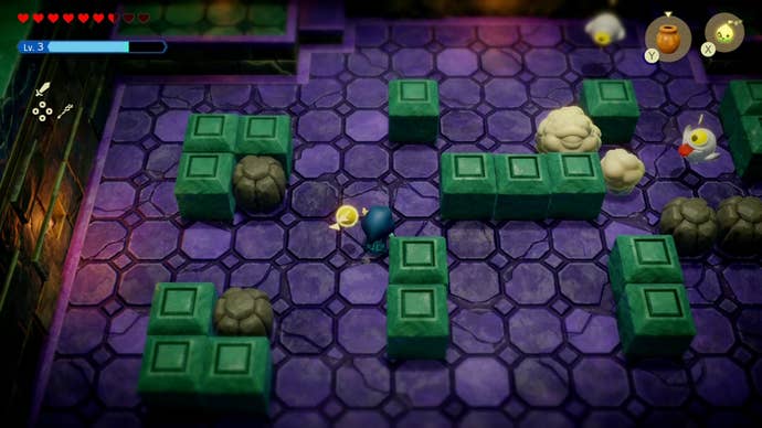 Zelda to the left and two white clouds almost bump into each other on theright in Zelda Echoes of Wisdom.