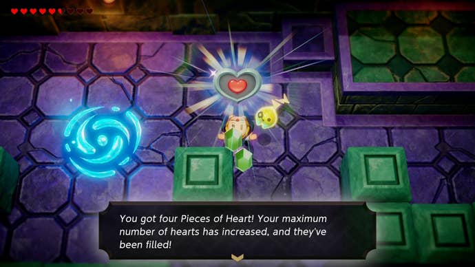 Zelda holding up a heart piece inside a dungeon in Zelda Echoes of Wisdom.