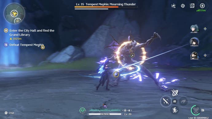 The counterattack ring displayed on the Tempest Mephis Echo boss fight in Wuthering Waves.