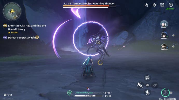 The Tempest boss Mephis Echo in Wuthering Waves accumulates purple energy.