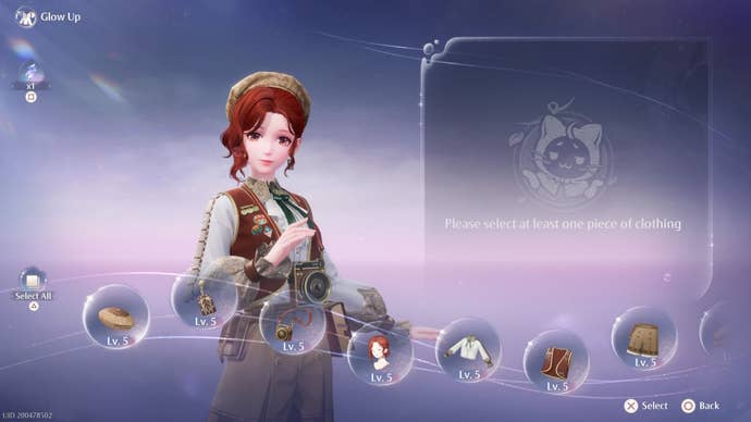 The Glow Up outfit menu in Infinity Nikki.