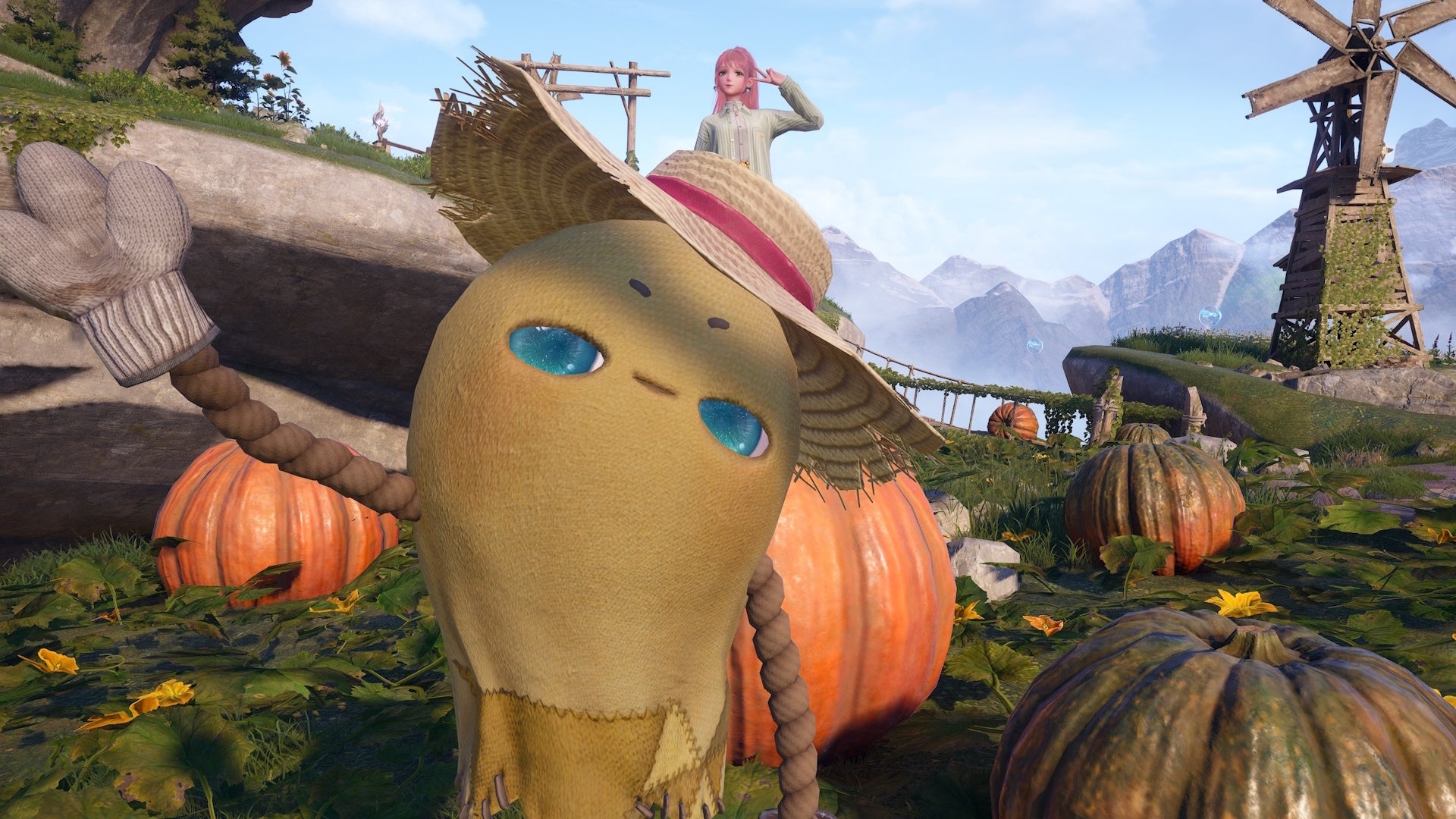 Nikki posing behind a Piecey waving in Infinity Nikki.