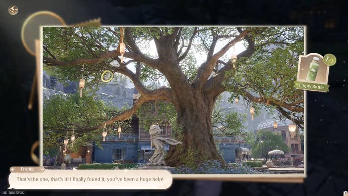 The drink bottle on the Wishing Tree for the Wrong Bottle Photo Investigation in Infinity Nikki.