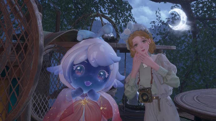 Nikki posing with Arlda the Faewish Sprite in Infinity Nikki.