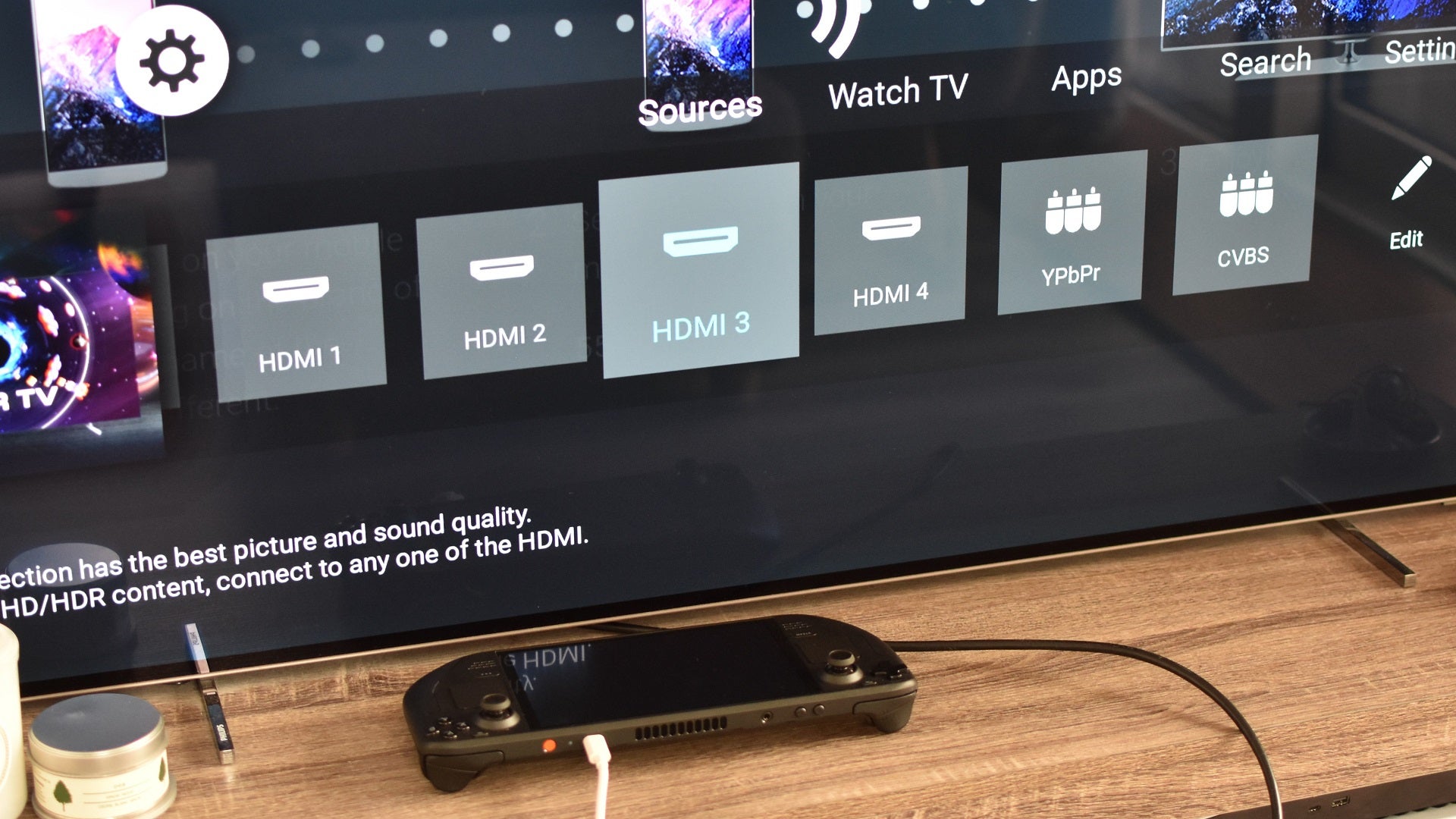 Step 4 of how to connect a Steam Deck to a TV with an adapter: in your TV's settings, change the active input to the HDMI port that the Steam Deck is connected to. - 6