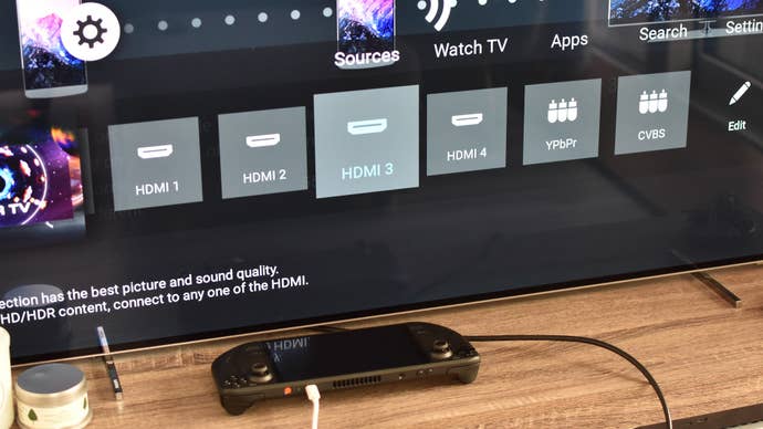 Step 4 of how to connect a Steam Deck to a TV with an adapter: in your TV’s settings, change the active input to the HDMI port that the Steam Deck is connected to.