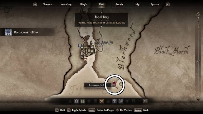 Deepscorn Hollow map location in Oblivion Remastered.