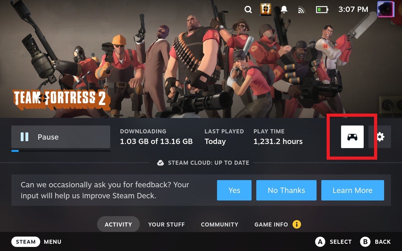 Step 2 of how to customise or disable gyro controls on the Steam Deck: Select the Controller Settings icon on the right. - 9