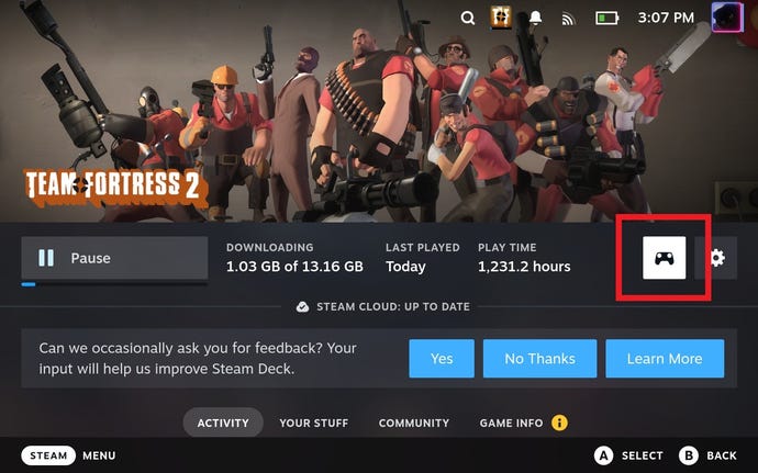 Step 2 of how to customise or disable gyro controls on the Steam Deck: Select the Controller Settings icon on the right.