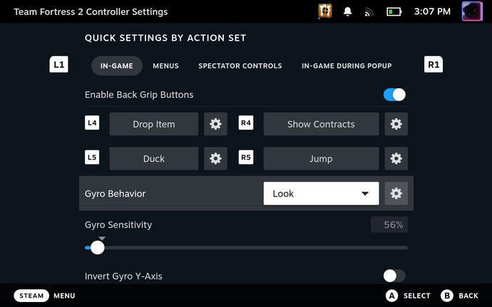 Step 3 of how to customise or disable gyro controls on the Steam Deck: In the Gyro Behavior section, use the drop-down menu to select what gyro input does. "None" will disable gyro input.