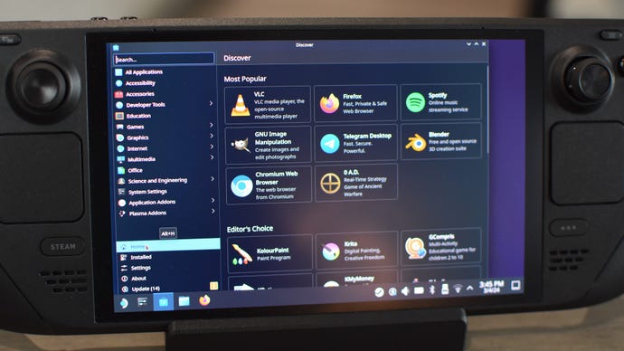 The Steam Deck's Discover app, running in Desktop Mode.