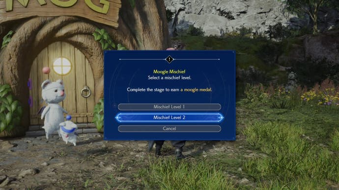 The Moogle Mischief minigame level selector menu  in Final Fantasy 7 Rebirth.