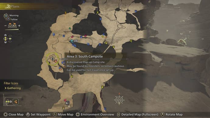 Map view of a Nightflower Pollen location in Monster Hunter Wilds.