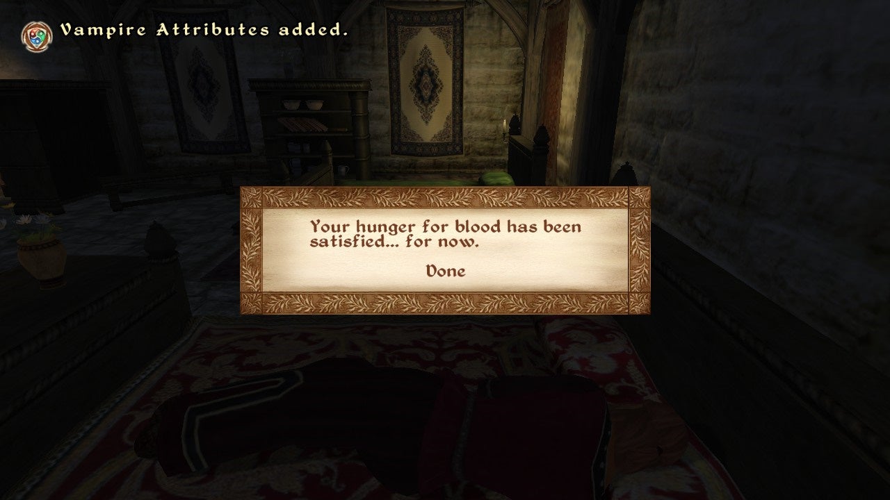 Text describing satisfying vampire feeding in Oblivion,