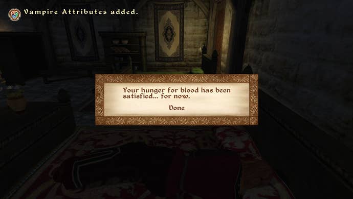 Text describing satisfying vampire feeding in Oblivion,