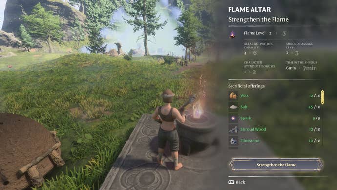 The menu to upgrade Flame Altar to Level 3 in Enshrouded.